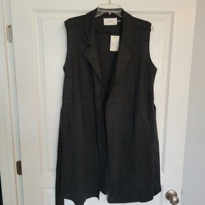 Idem Ditto Brand - Black Suede Vest, Belted, Long Length, Size Large
